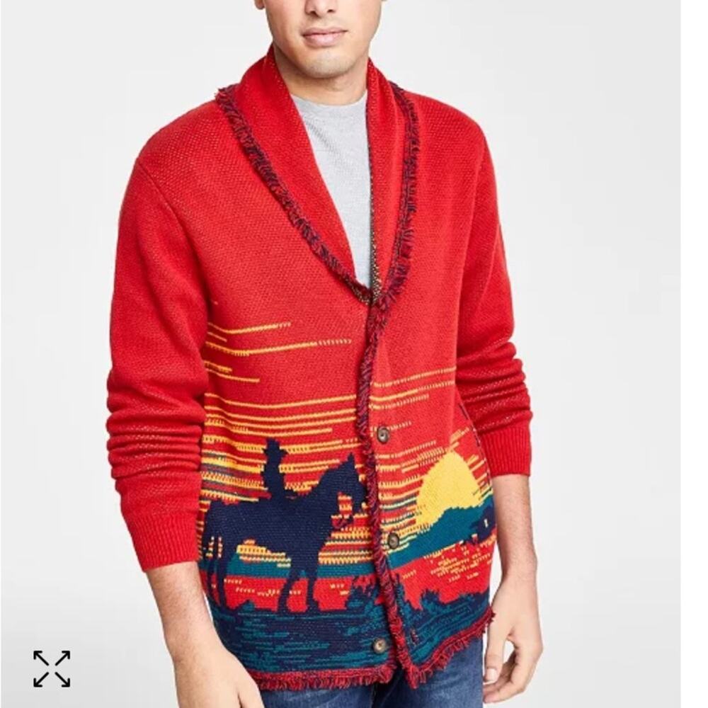 Sun +‎ Stone Men's Scenic Sunset Cardigan Sweater Medium